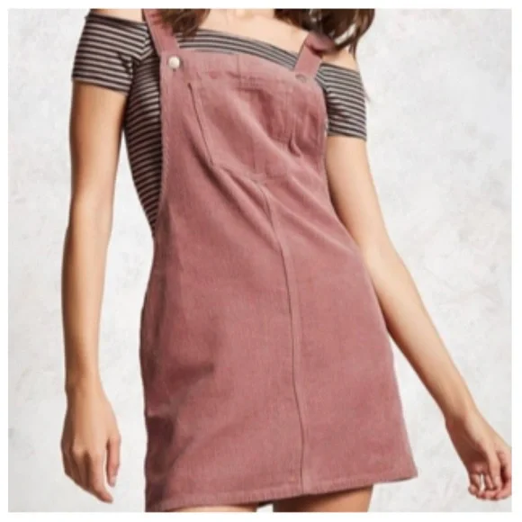 Pink Corduroy Overall Dress